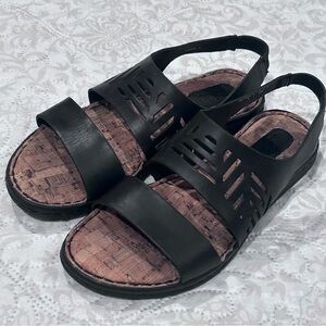 Born Sandal Womens 7 Black Faina Open Toe Sling Back Slip On Casual Cork Leather